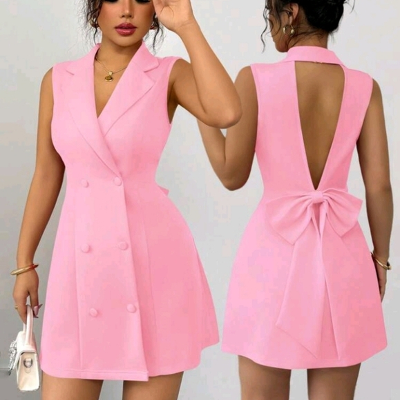 Dresses & Skirts - New Women's Suit Collar Double-Breasted Backless Bow Design Fitted Sleeve